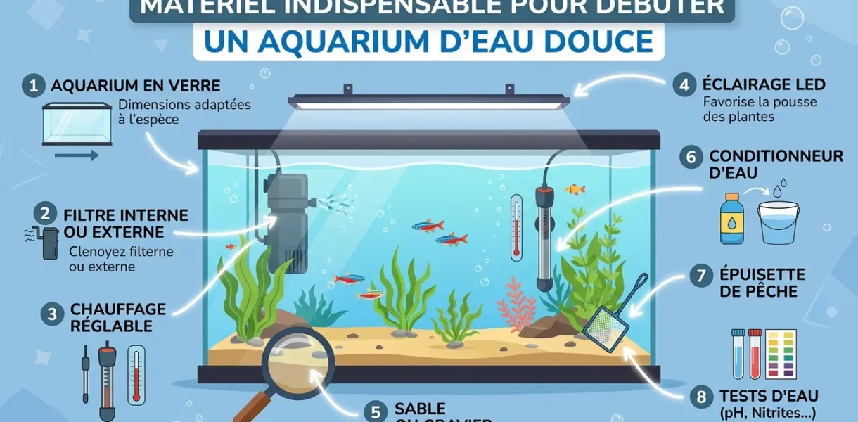 Quel est le matériel indispensable pour débuter un aquarium d'eau douce ?